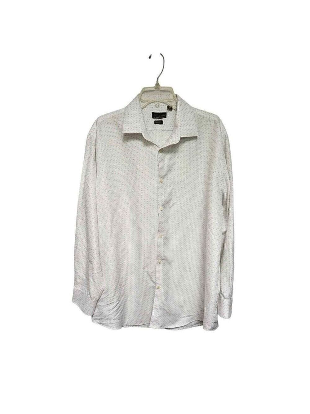 Black Label By Ruffini Men's Polka-Dots White Gray Long Sleeve Slim Fit 17-17.5